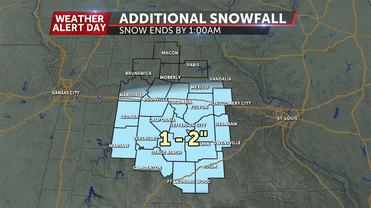 Final round of snow moves in for midMissouri's evening commute ABC
