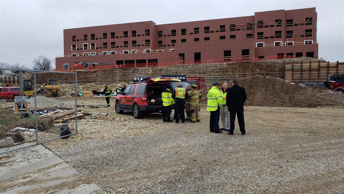 Emergency workers respond to the scene of a partially collapsed retaining wall near Missouri Boulevard on Jan. 28, 2020.