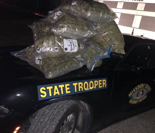 The Missouri State Highway Patrol said troopers recovered around 44 pounds of marijuana on Saturday night. 