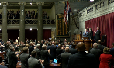 Gov. Mike Parson delivers the State of the State address in the Missouri House Chambers.