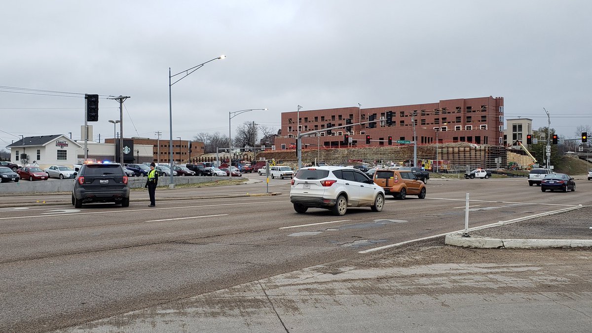 Police block traffic from approaching the Old St. Mary's Hospital construction site in Jefferson City on Tuesday, Jan. 28, 2020.