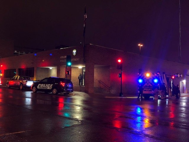 Outside of the Columbia Police Department as authorities investigated an overnight assault on Monday, February 24, 2020.