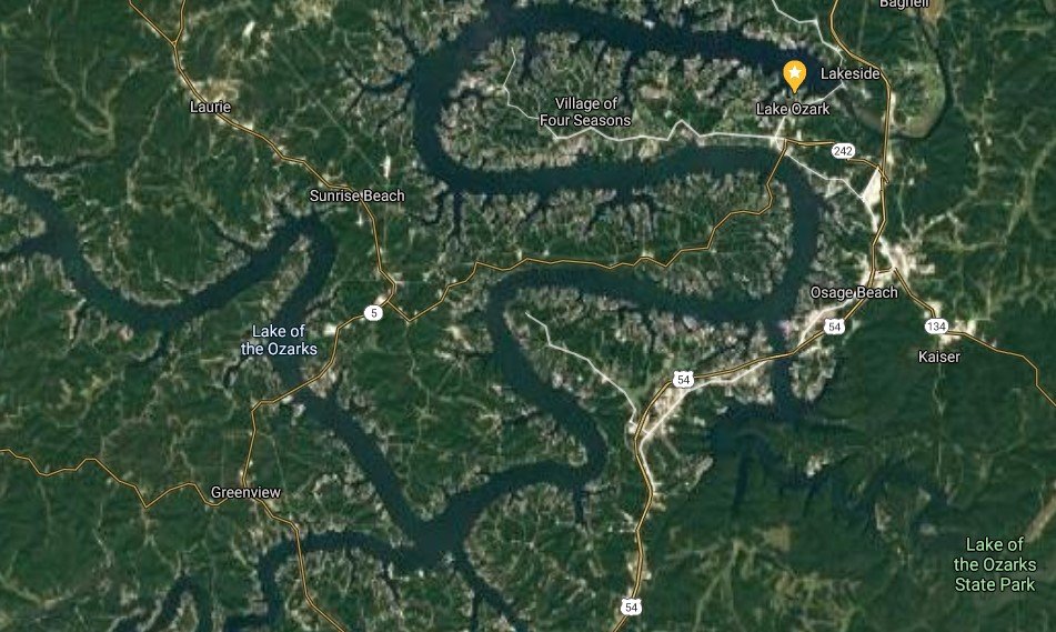 A map of the Lake of the Ozarks.