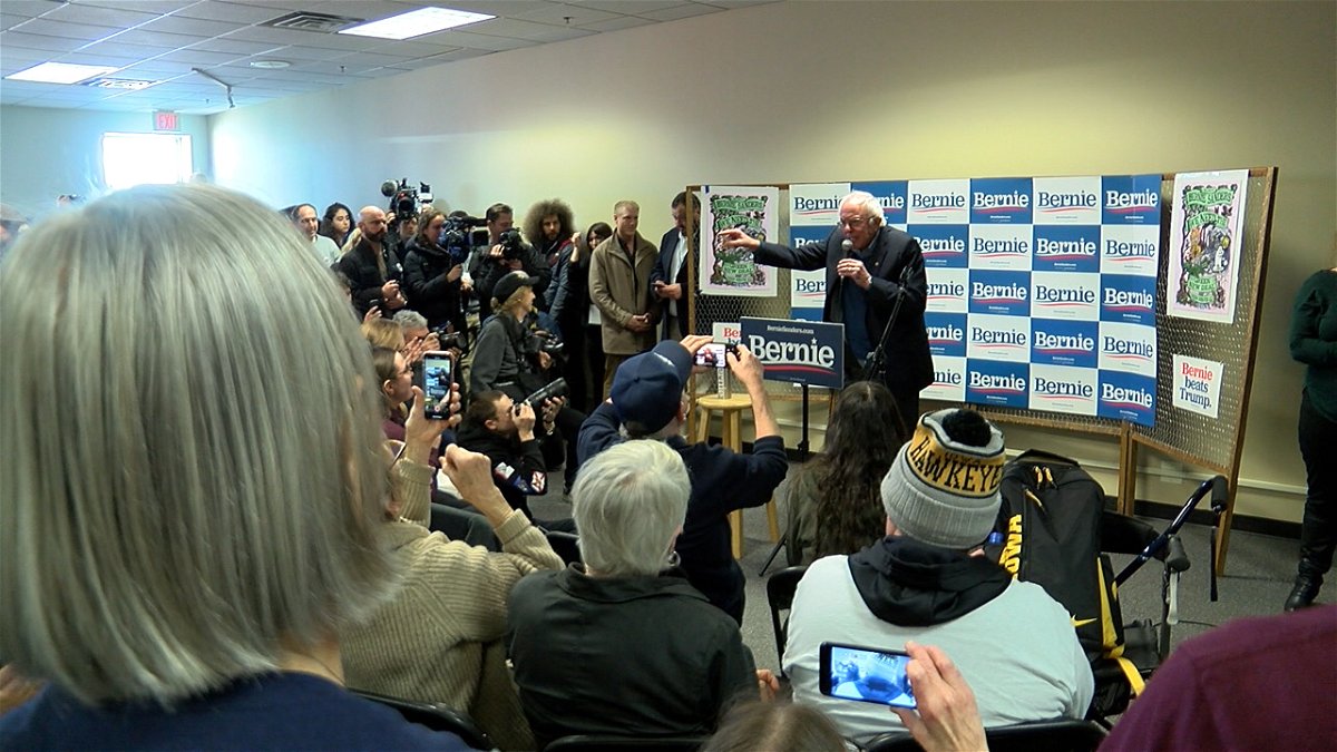 Sen. Bernie Sanders meets with campaign volunteers at his Iowa City office on Sunday afternoon.