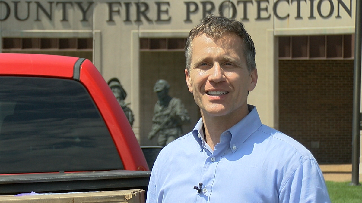 Former Missouri Gov. Eric Greitens talks about a delivery of masks at the Boone County Fire Protection District on Monday, April 27, 2020.