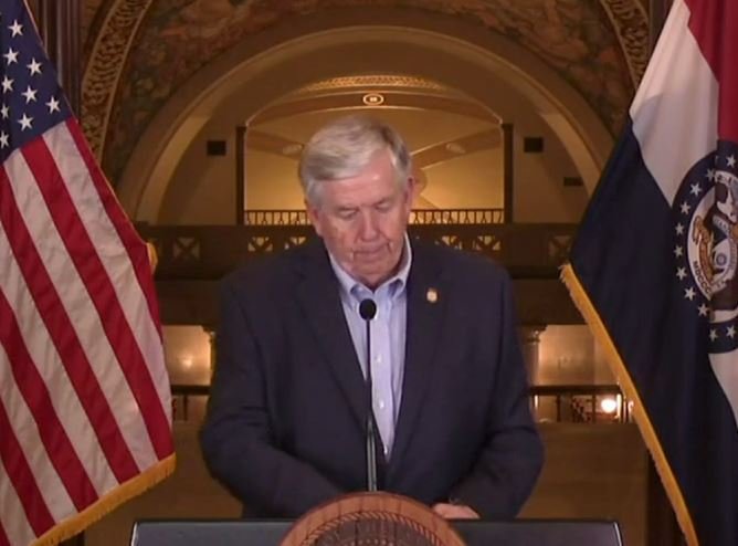 Gov. Mike Parson holds a press briefing on Friday regarding COVID-19.