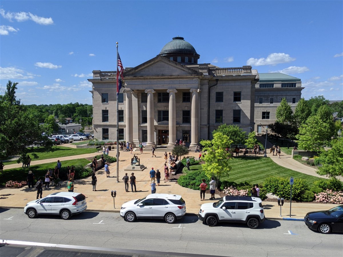 Protesters gather outside the Boone County Courthouse on Friday, May 29, 2020, to protest the death of George Floyd.