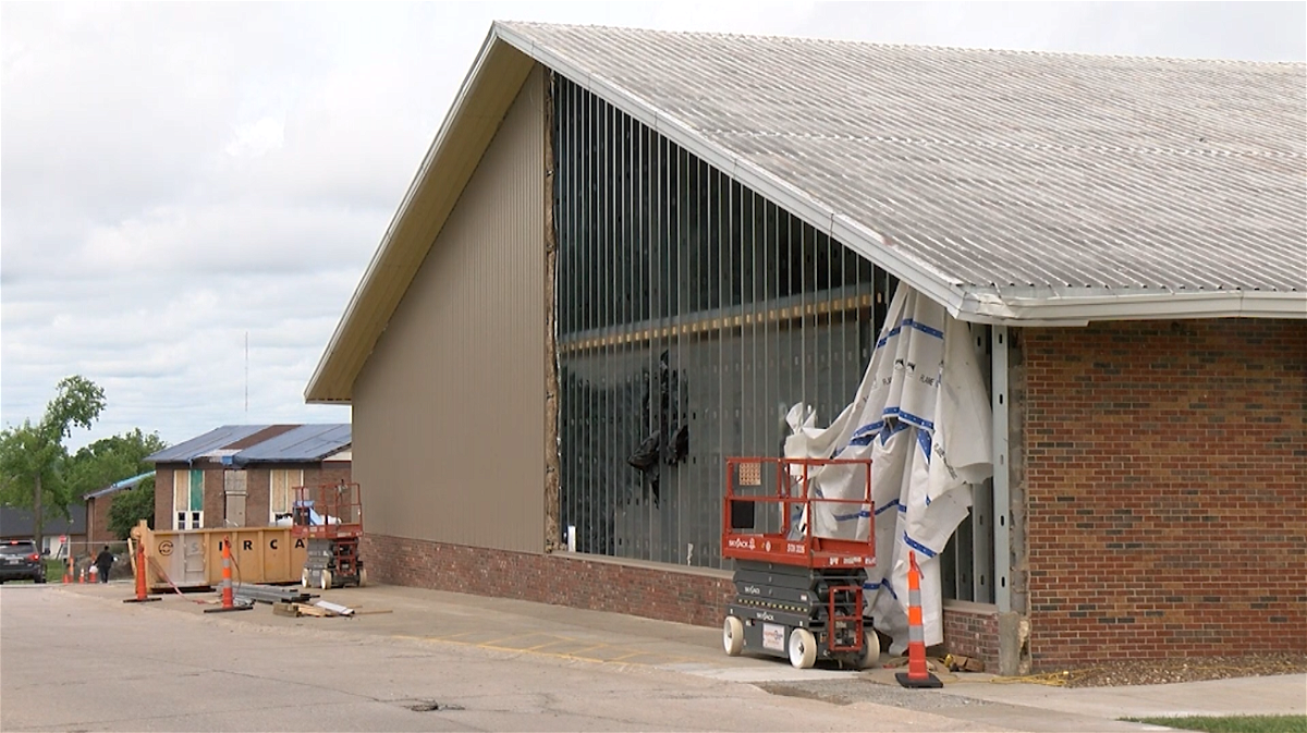 Work continues on the siding of the Jefferson City YMCA building on Ellis Boulevard. The YMCA is one of 73 commercial properties that have gotten a permit for work following the May 2019 tornado.