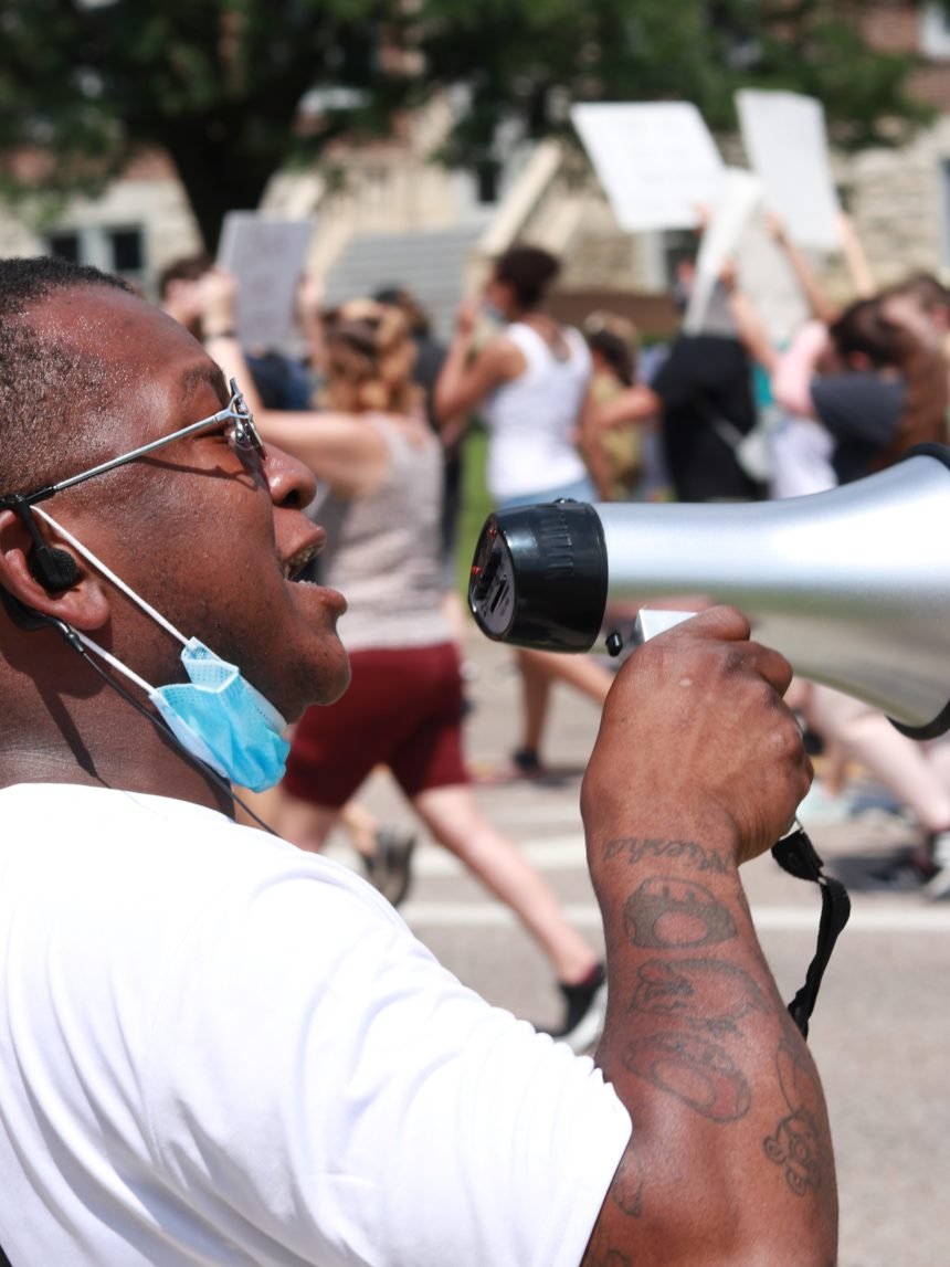 Columbia protester with megaphone