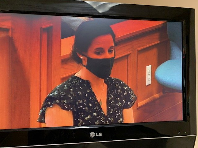 Andria Heese appears on a monitor during her preliminary hearing Thursday, July 16, 2020. The Columbia Police Department officer was initially charged with manslaughter in the death of a 4-year-old girl.