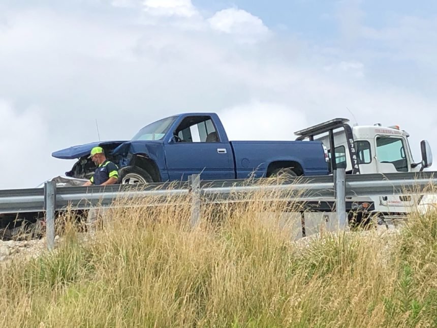 Pickup on tow truck at Millersburg exit