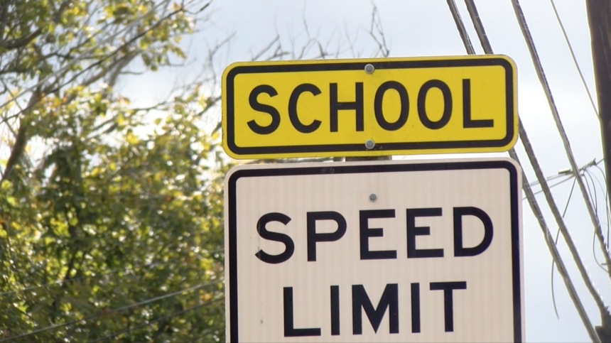 School speed limit sign.