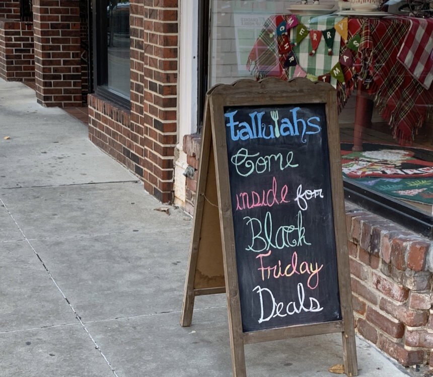 Black Friday sign outside Tallulahs in Columbia