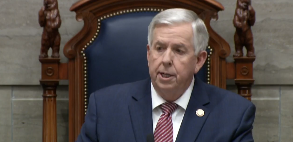Gov. Parson speaks during his 2021 State of the State speech on Wednesday, Jan. 27, 2021.