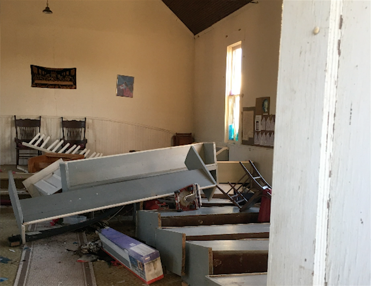 Damage at Oak Chapel African Methodist Episcopal Church is seen Friday, Jan. 29, 2021. 