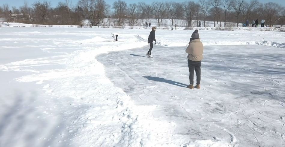 Skaters at Stephens Lake Park on Tuesday, Feb. 16, 2021.