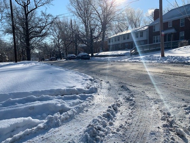 Many residential streets across Columbia, including University Avenue, were still covered in snow Thursday morning. Columbia's Public Works Department said plow crews will start clearing off side streets after finishing up with priority routes.