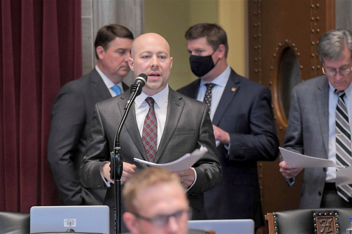 House Budget Committee chair Cody Smith, R-Carthage, speaks during a debate over the state budget Tuesday, March 30, 2021.