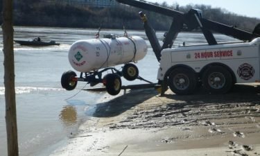Anhydrous tank in Missouri River