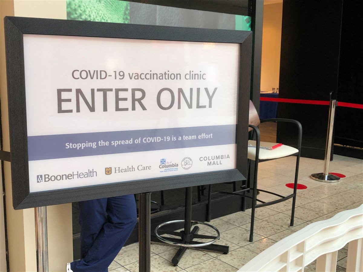 Sign at the Columbia Mall vaccination clinic. One thousand doses of the Johnson & Johnson vaccine were available at the event.
