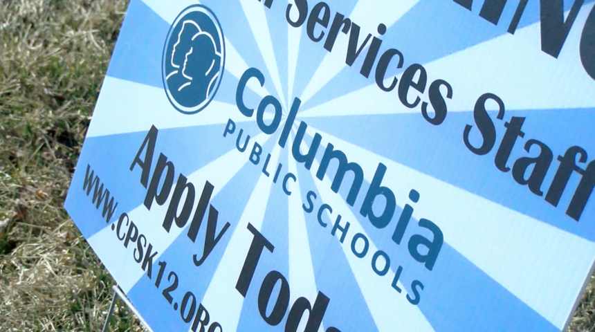 Columbia Public Schools staffing services sign