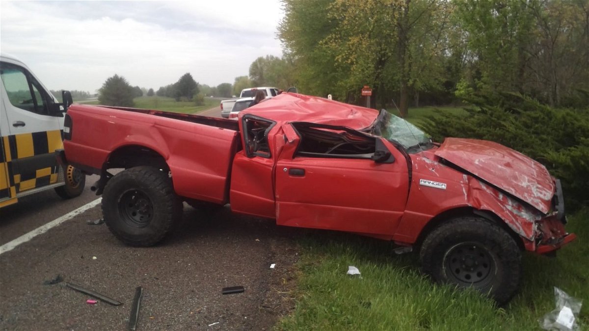 A truck involved in a fatal crash on Highway 54 in Callaway County on Wednesday, April 28, 2021.