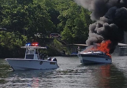 Boat caught fire at Lake of the Ozarks (Photo from MSHP Troop F)