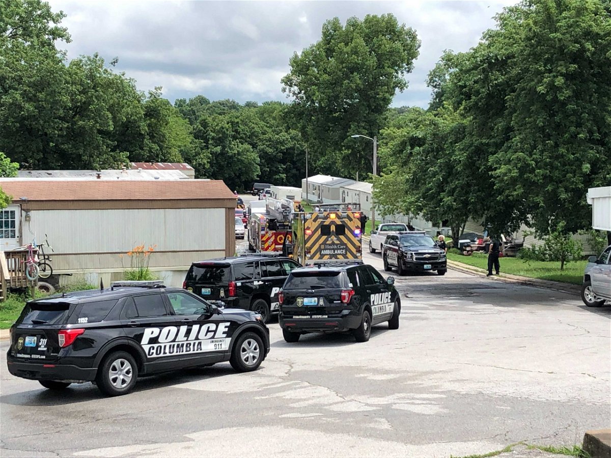 Police cruisers and other emergency vehicles at Colonial Village trailer court on Monday, June 28, 2021. 