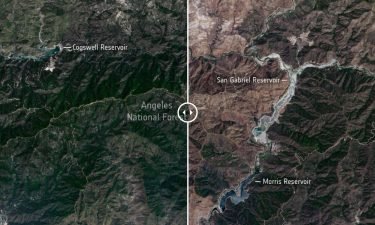 Remarkable satellite images captured a year apart illustrate the severity of the California drought.