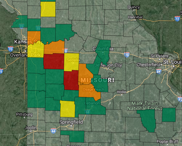 Power outages reported across Mid-Missouri on June 11, 2021.
