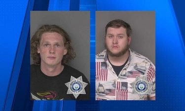 Two men were arrested after they threw a firework from a vehicle and started a fire along Highway 34 near Alsea on the Fourth of July