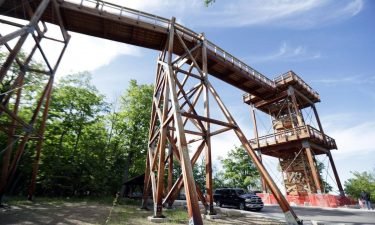 A truck drives below an 850-foot accessible ramp at Eagle Tower in Door County's Peninsula State Park. The $3.5 million tower was dedicated on July 9 and is drawing big crowds.