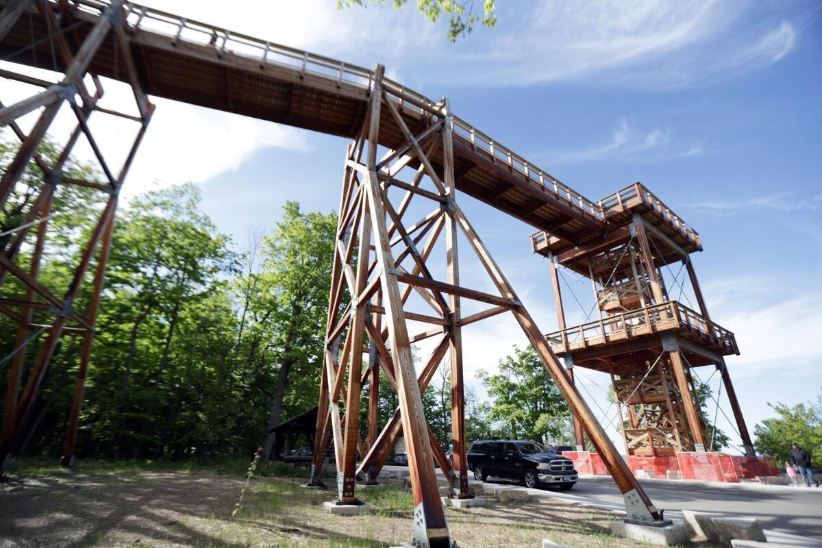 <i>Wisconsin State Journal</i><br/>A truck drives below an 850-foot accessible ramp at Eagle Tower in Door County's Peninsula State Park. The $3.5 million tower was dedicated on July 9 and is drawing big crowds.