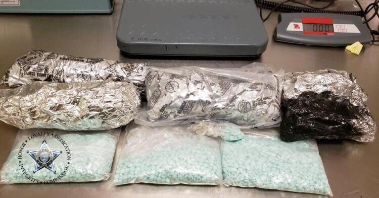 <i>Oregon State Police</i><br/>Two people were arrested Tuesday after methamphetamine and fentanyl pills were found during a traffic stop on Highway 97
