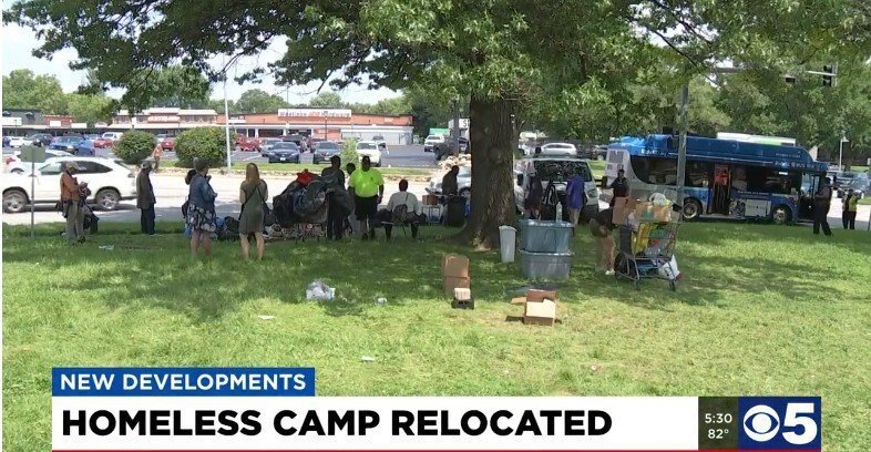 <i>KCTV KSMO</i><br/>Some of the homeless individuals set up tents following the end to a temporary solution that allowed 500 people to stay in hotel rooms for 90 days.
