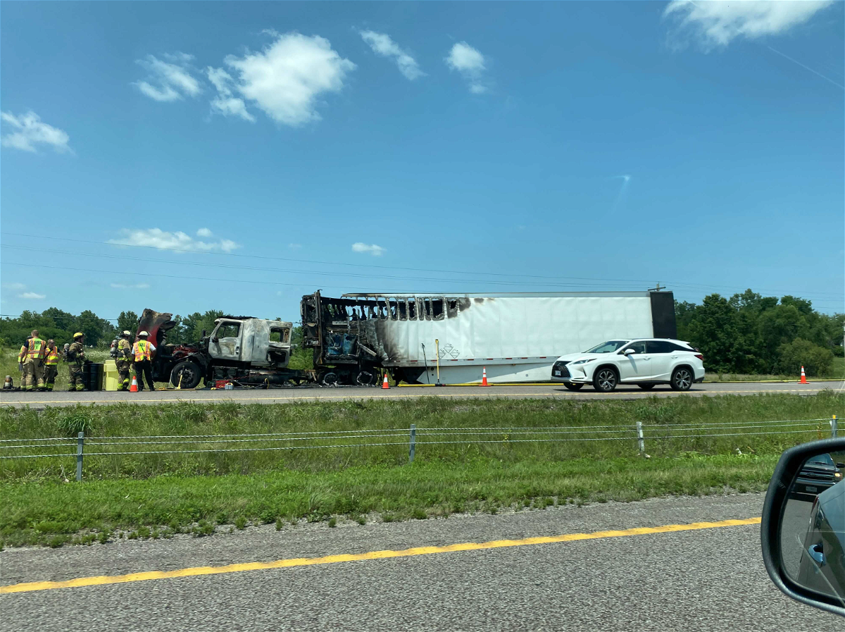 Tractor trailer fire slows traffic on I-70