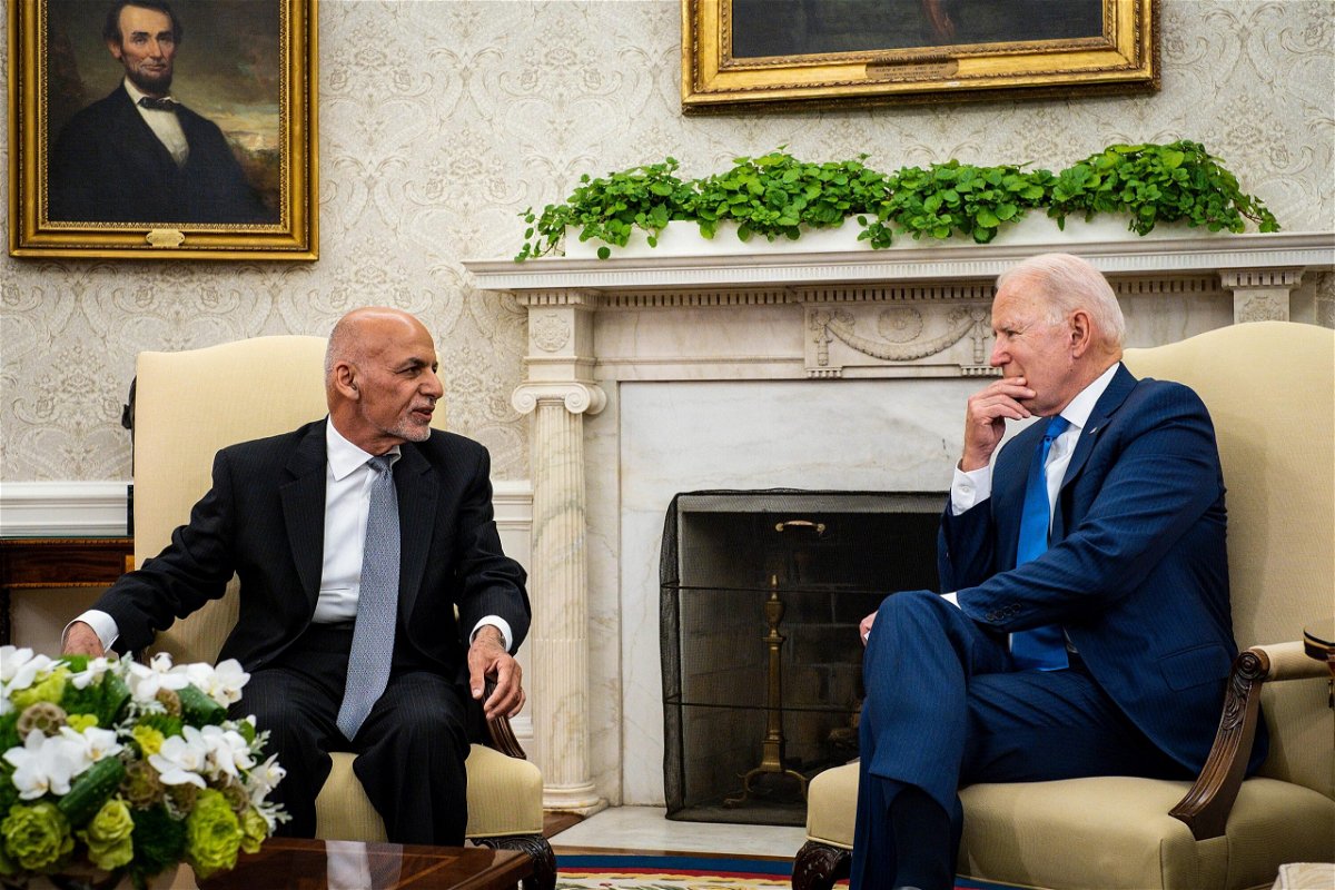 <i>Pete Marovich/Pool/Getty Images</i><br/>President Joe Biden hosts Afghanistan President Ashraf Ghani in the Oval Office at the White House June 25.