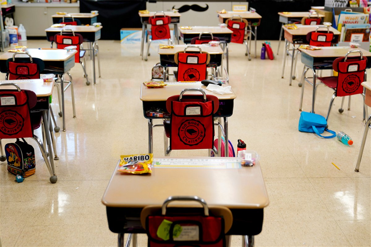 <i>Matt Slocum/AP/FILE</i><br/>Desks are arranged in an elementary school in Nesquehoning