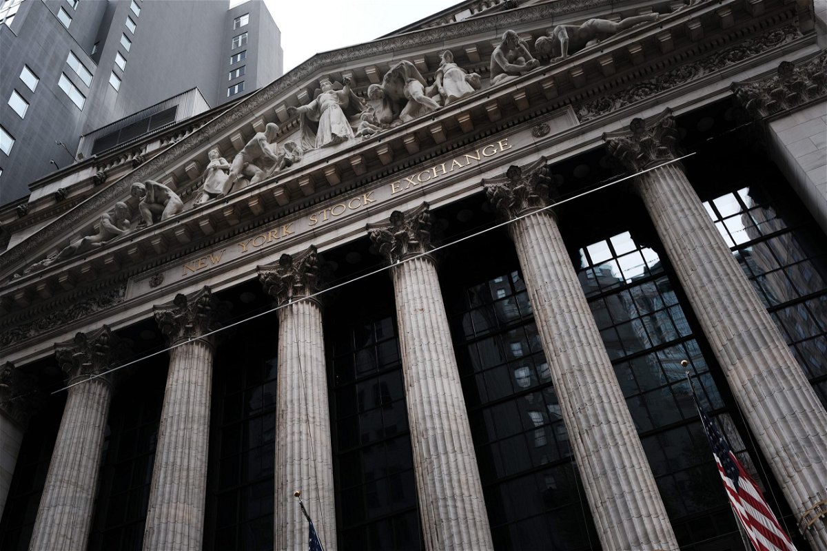 <i>Spencer Platt/Getty Images</i><br/>The New York Stock Exchange stands in lower Manhattan on May 11 in New York City. Investors suddenly have renewed fears about another spike in Covid-19 cases -- and what that means for the global economy's still fragile recovery.