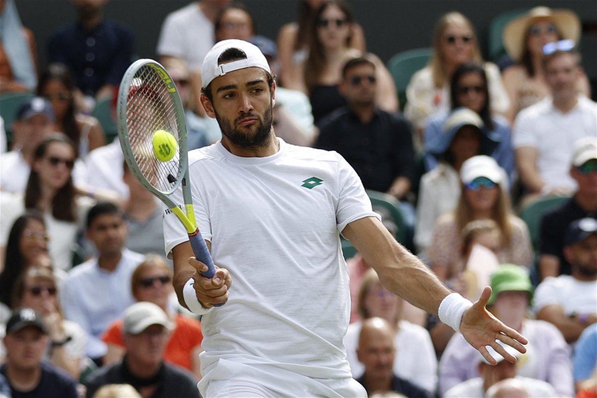 <i>ADRIAN DENNIS/AFP/AFP via Getty Images</i><br/>Matteo Berrettini's serve was unstoppable at times in the Wimbledon semifinal.