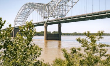 The Hernando DeSoto Bridge over the Mississippi River on the Tennessee-Arkansas line is seen May 14