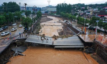 A damaged bridge following heavy rains which caused severe flooding in Gongyi in China's central Henan province on July 21.