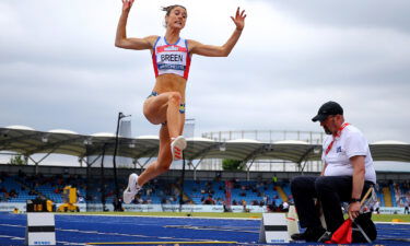 Olivia Breen competes in the Women's Long Jump Final in Manchester