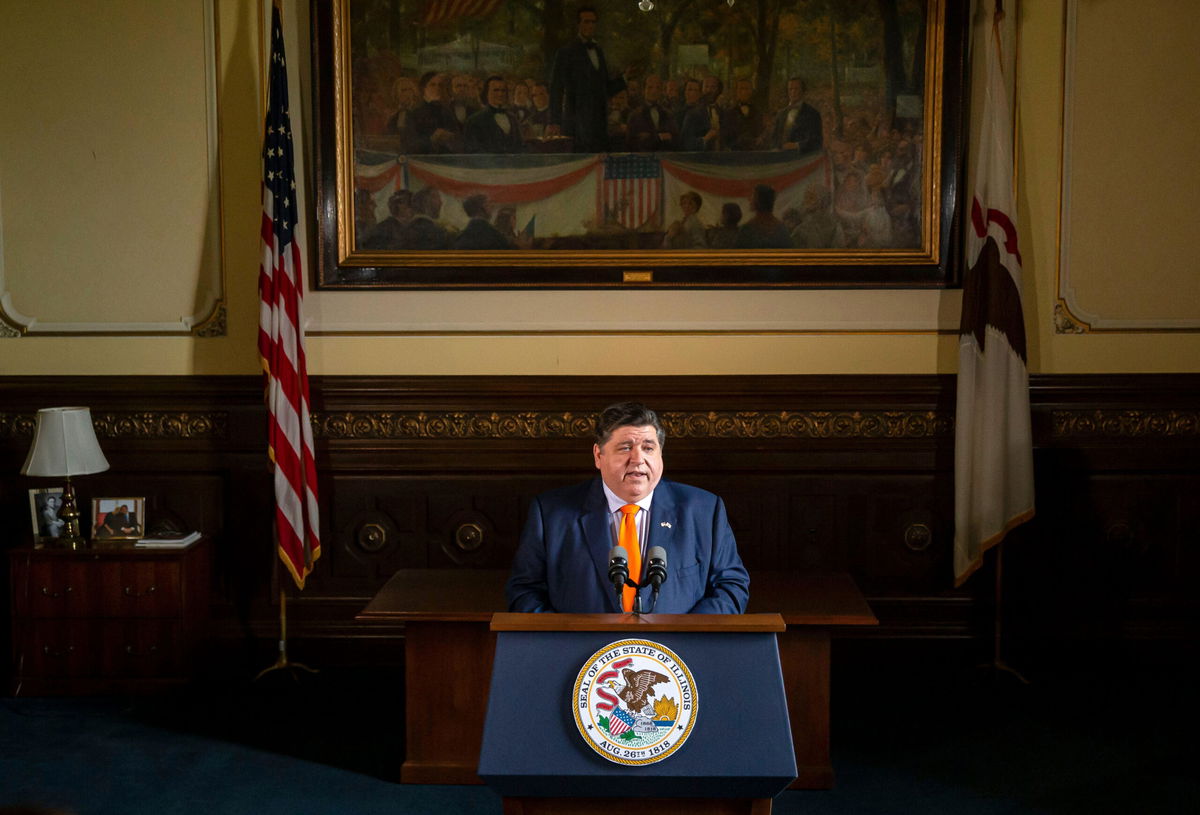 <i>Justin L. Fowler/The State Journal-Register/Imagn</i><br/>Illinois Gov. JB Pritzker speaks during a news conference in Springfield