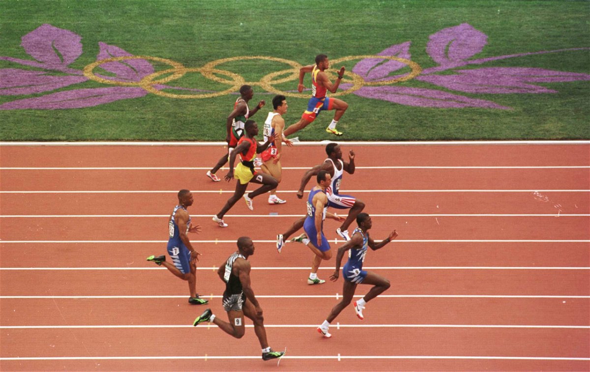 <i>Mike Hewitt/Getty Images</i><br/>Linford Christie of Great Britain wins his heat in the first round of the men's 100m at the 1996 Centennial Games in in Atlantia