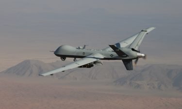 An MQ-9 Reaper drone flies a combat mission over southern Afghanistan. As President Joe Biden's withdrawal from Afghanistan nears completion