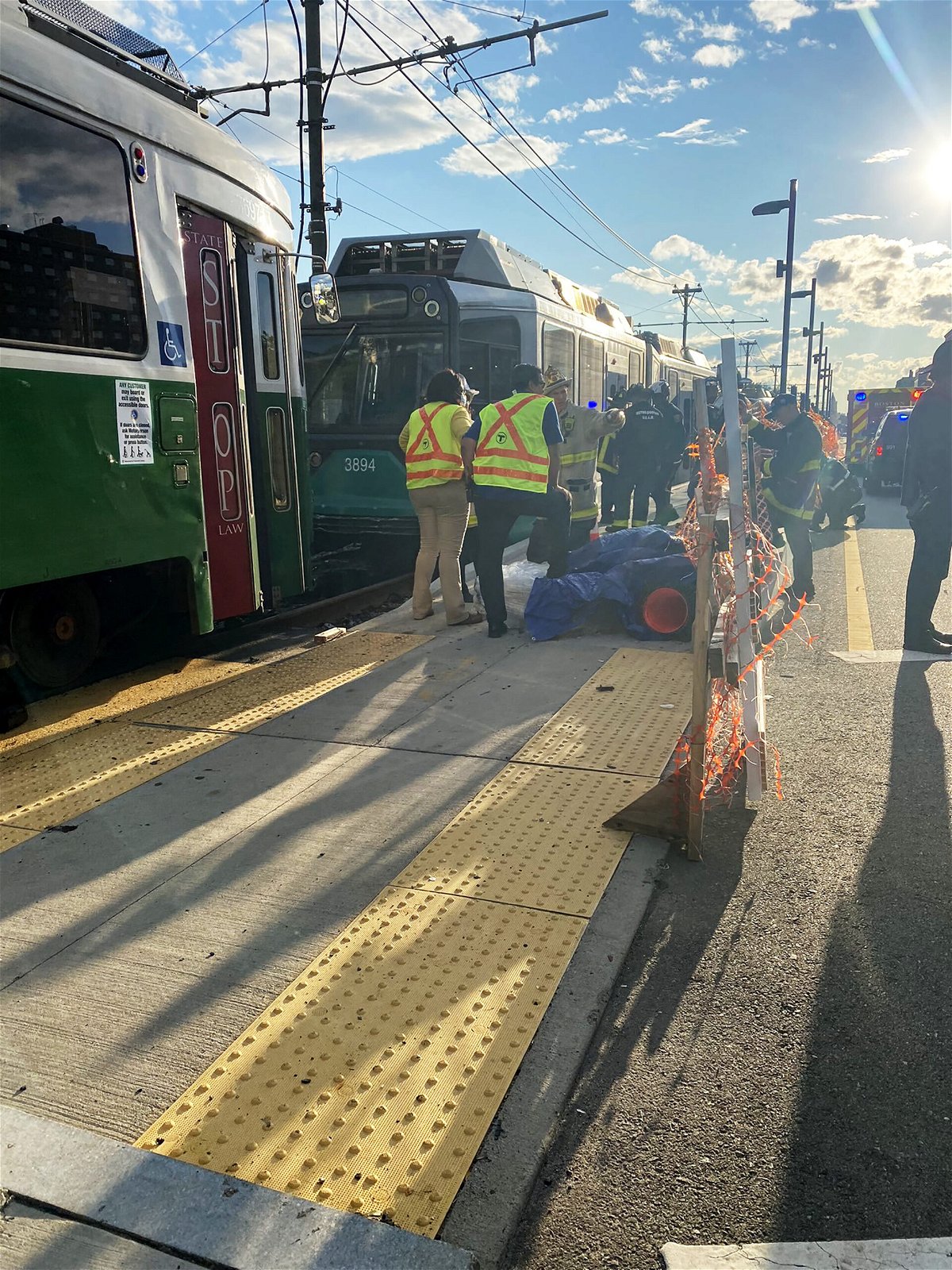 <i>Boston Fire Department</i><br/>Multiple people were reported injured after the Massachusetts Bay Transport Authority said two trains collided with one another on the Commonwealth Avenue rail line in Boston.