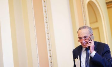 Schumer talks on his phone before the Senate impeachment vote on Capitol Hill in Washington