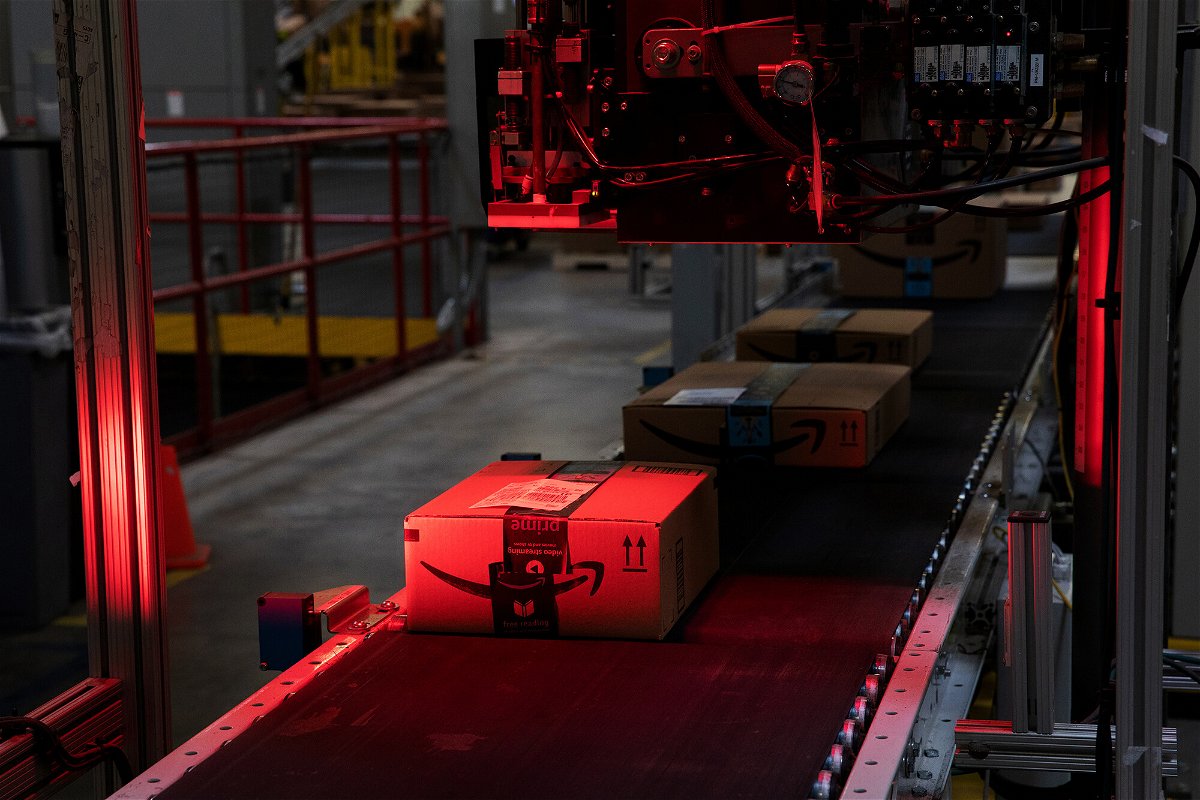 <i>Bess Adler/Bloomberg/Getty Images</i><br/>A package pass a scanner while moving along a conveyor at an Amazon.com Inc. fulfillment center in New Jersey