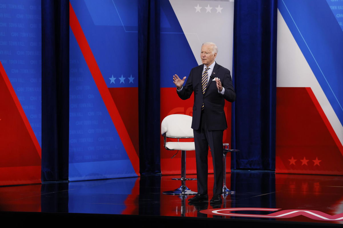 <i>Taylor Glascock for CNN</i><br/>President Joe Biden speaks at a CNN town hall in February 2020.